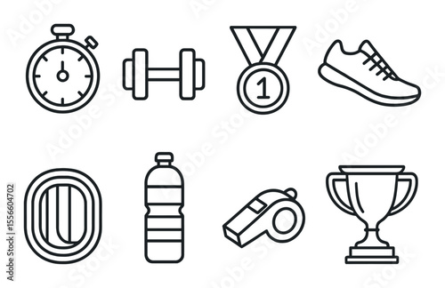 Athlete and fitness icons set – outline, sports and exercise symbols for health