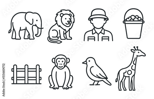 Zoo and animals icons set – outline, wildlife and conservation symbols