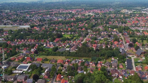 Aerial panorama view of the city Papenburg in the Germany on a sunny day in summer