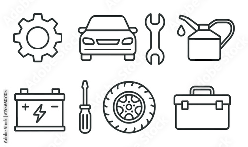 Mechanic tools icons set – outline, simple and repair symbols for automotive projects