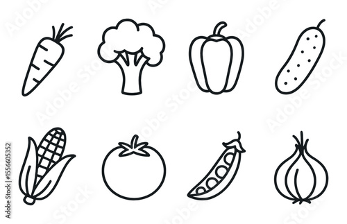 Vegetables icons set – linear, healthy food and fresh produce symbols