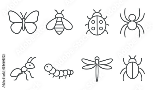Insects icons set – linear, simple and detailed bug and insect symbols