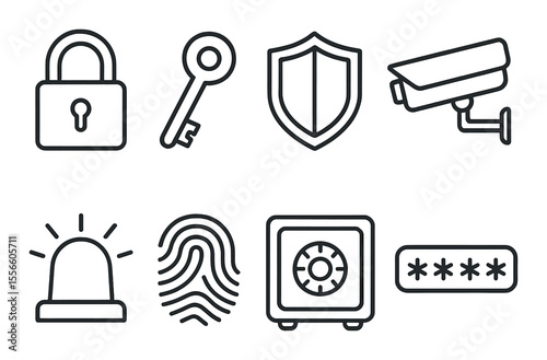 Security icons set – outline style for safety, protection, and privacy concepts