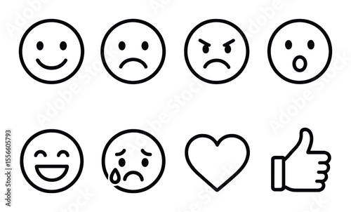 Emotion and mood silhouette icons set – face, expression and reaction symbols
