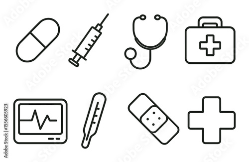 Medical and healthcare icons set – linear, simple and essential health symbols