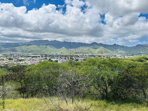 Hilltop View of City and Mountains