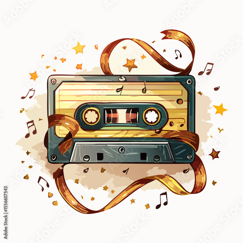 A music cassette with unspooled tape
