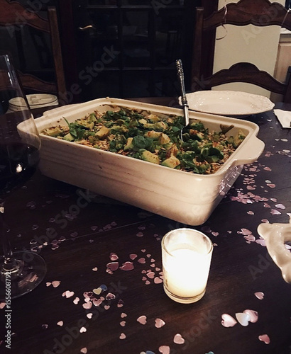 Candlelit Dinner Casserole with Heart-Shaped Confetti