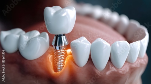 Implant tooth method: surgical fixture, molar replacement, gum grafting, structural post, oral engineering, bone adherence, synthetic root, dental enhancement, occlusal aid, periodontal function.