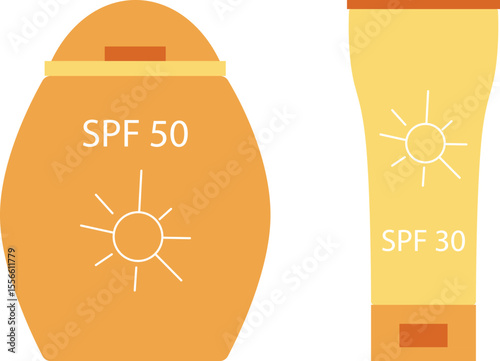 Hand drawn sunscreen. SPF cream. SPF 30. Sunblock. Protection for the skin. Hand drawn vector illustration.