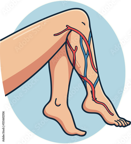 Human legs with visible veins and arteries medical vector illustration showing circulatory anatomy and blood vessels