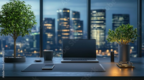 Modern workspace with city view