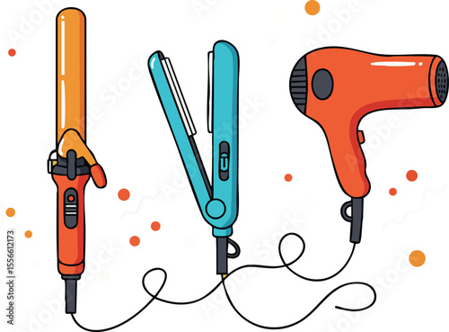 Hair Styling Tools Set with Curling Iron Flat Iron and Hair Dryer in Bright Colors for Beauty and Salon Use