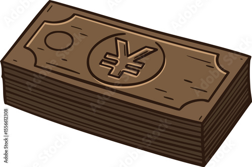 Stack of brown banknotes with yen symbol money currency vector illustration design