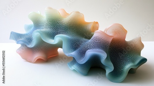 Abstract, organic forms in pastel shades.  Intricate,  flowing shapes,  like  sea-creatures