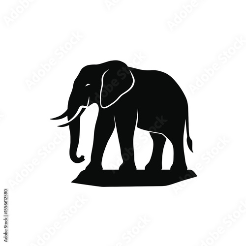 A black silhouette of a standing elephant on a flat surface, minimalistic design, organic curves, clean lines, , vector style, neutral background, high contrast, simple and elegant aesthetic