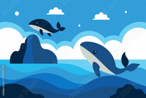 Ocean Wonders A Delightful Illustration of Whales and their Marine Habitat