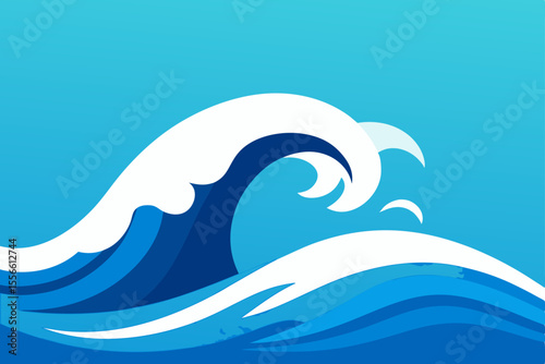 Ocean Wave Illustration  A Stunning Visual of Blue Water Crashing