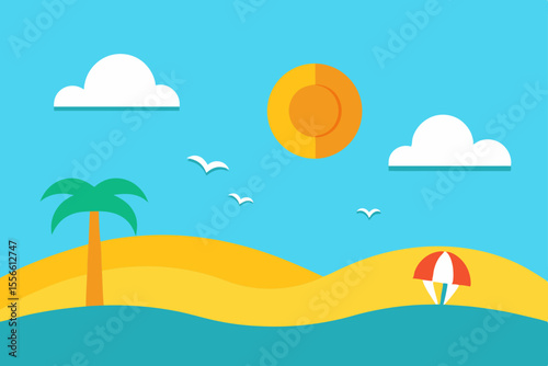 Sunny Beach Paradise Tropical Vacation Illustration