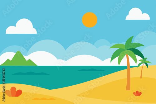 Tropical Beach Paradise Sun, Sand, and Palm Trees