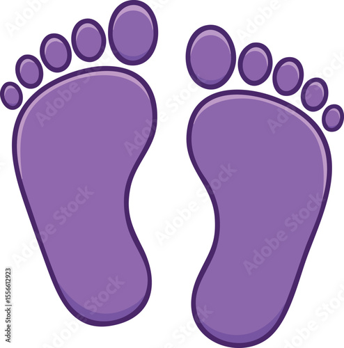 Purple baby feet vector illustration with simple cartoon style and soft rounded shapes for child or infant design elements