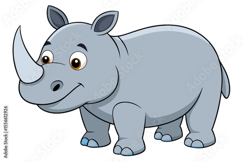 Cute baby hippo and rhino cartoon illustration, isolated wild animal vector art