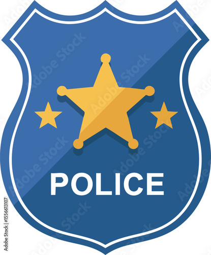Police badge vector with golden star emblem and blue shield design for law enforcement and security symbol