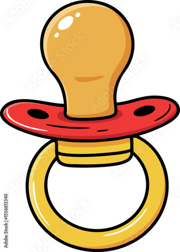 Baby pacifier with orange nipple and red guard vector illustration for infant soothing and comfort design