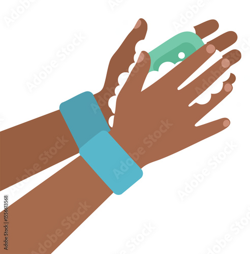 Hands washing with soap and water for hygiene and cleanliness vector concept illustration