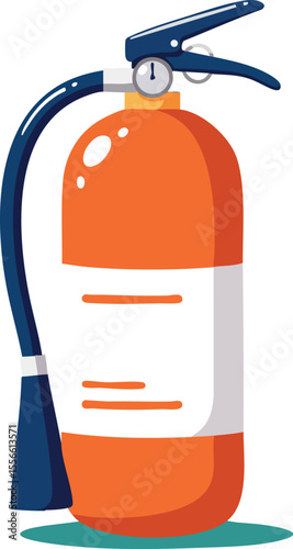 Fire extinguisher safety equipment vector with orange tank and blue handle for emergency use and protection