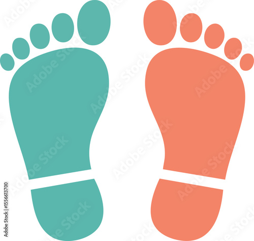 Baby feet vector icon with blue and orange colors simple flat design for child and newborn concept