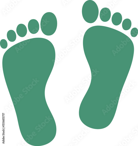 Footprints vector illustration showing two green human feet marks on white background simple design for health and nature concepts