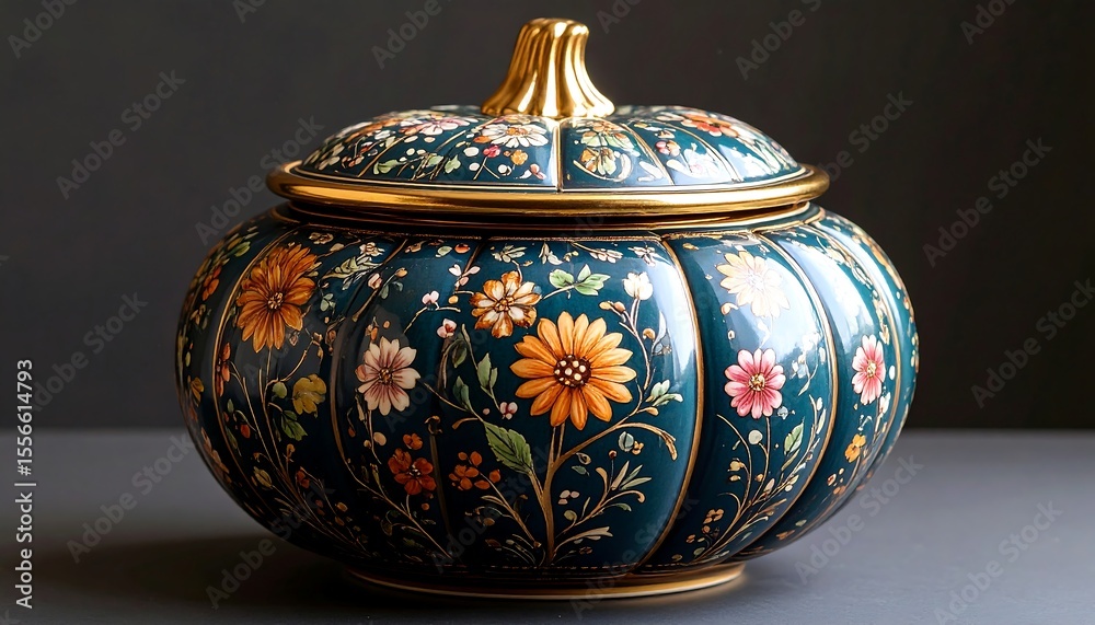 Ornate decorative ceramic pumpkin-shaped bowl Ornate decorative ceramic pumpkin-shaped bowl