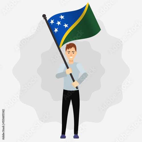 Happy Man Holding Solomon Islands Flag