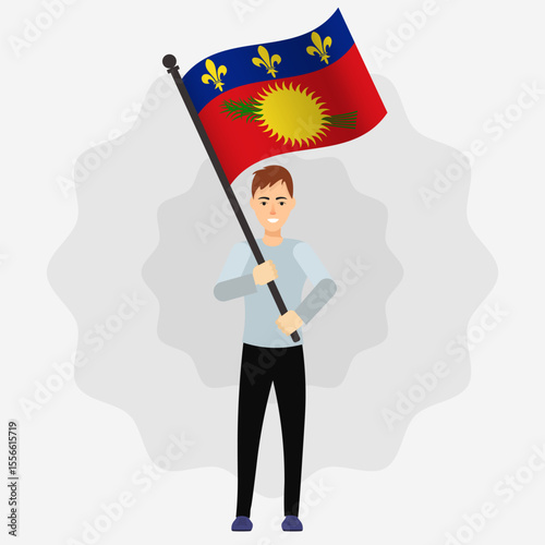 Happy Man Holding Guadeloupe Flag