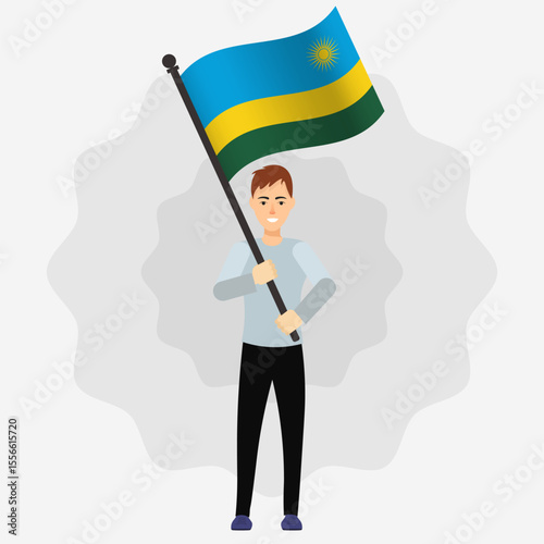 Happy Man Holding Rwanda Flag