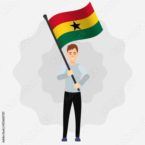 Happy Man Holding Ghana Flag