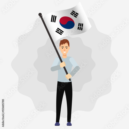 Happy Man Holding South Korea Flag