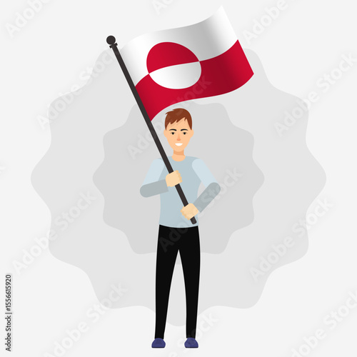 Happy Man Holding Greenland Flag