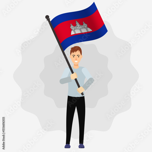 Happy Man Holding Cambodia Flag