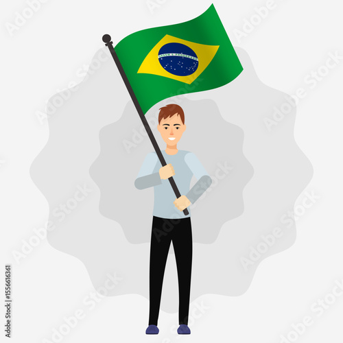 Happy Man Holding Brazil Flag