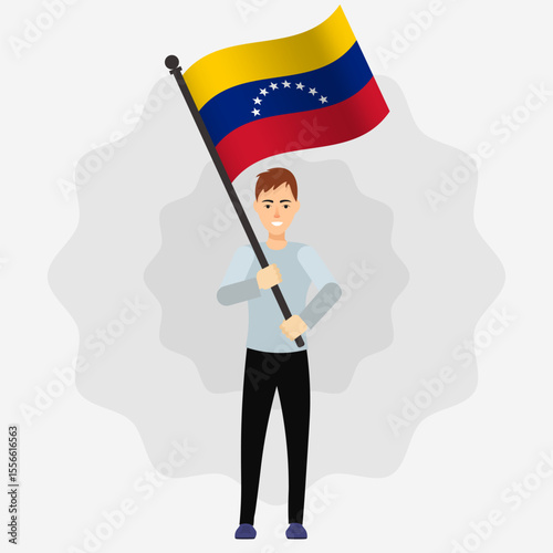 Happy Man Holding Venezuela Flag