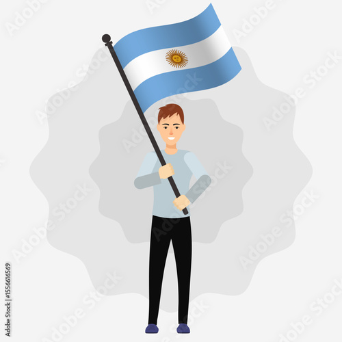 Happy Man Holding Argentina Flag