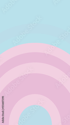 Abstract pastel rainbow background with layered arcs in soft pink and blue hues