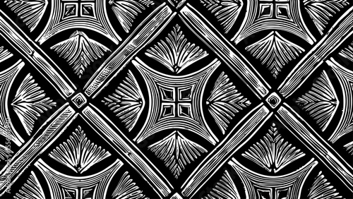 Classic Art Deco pattern with bold lines and symmetrical shapes, a black and white sketch vector hand drawn
