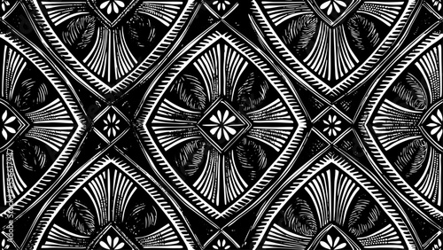 Classic Art Deco pattern with bold lines and symmetrical shapes, a black and white sketch vector hand drawn