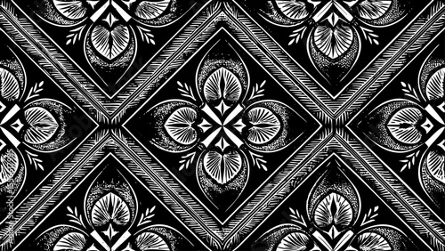 Classic Art Deco pattern with bold lines and symmetrical shapes, a black and white sketch vector hand drawn