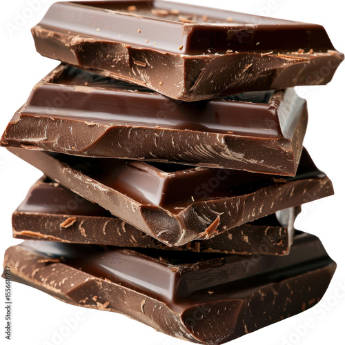 Delicious dark chocolate stacked in layers, showcasing its rich texture and glossy finish, perfect for indulgence and desserts