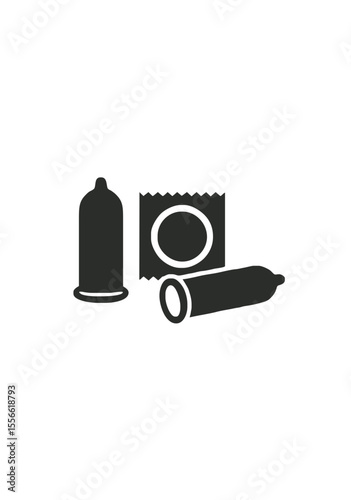 Black Silhouette Icons of Condoms and Foil Packaging Representing Protection, Safe Sex, Birth Control, Sexual Health and Intimacy Awareness