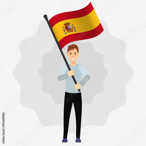 Happy Man Holding Spain Flag